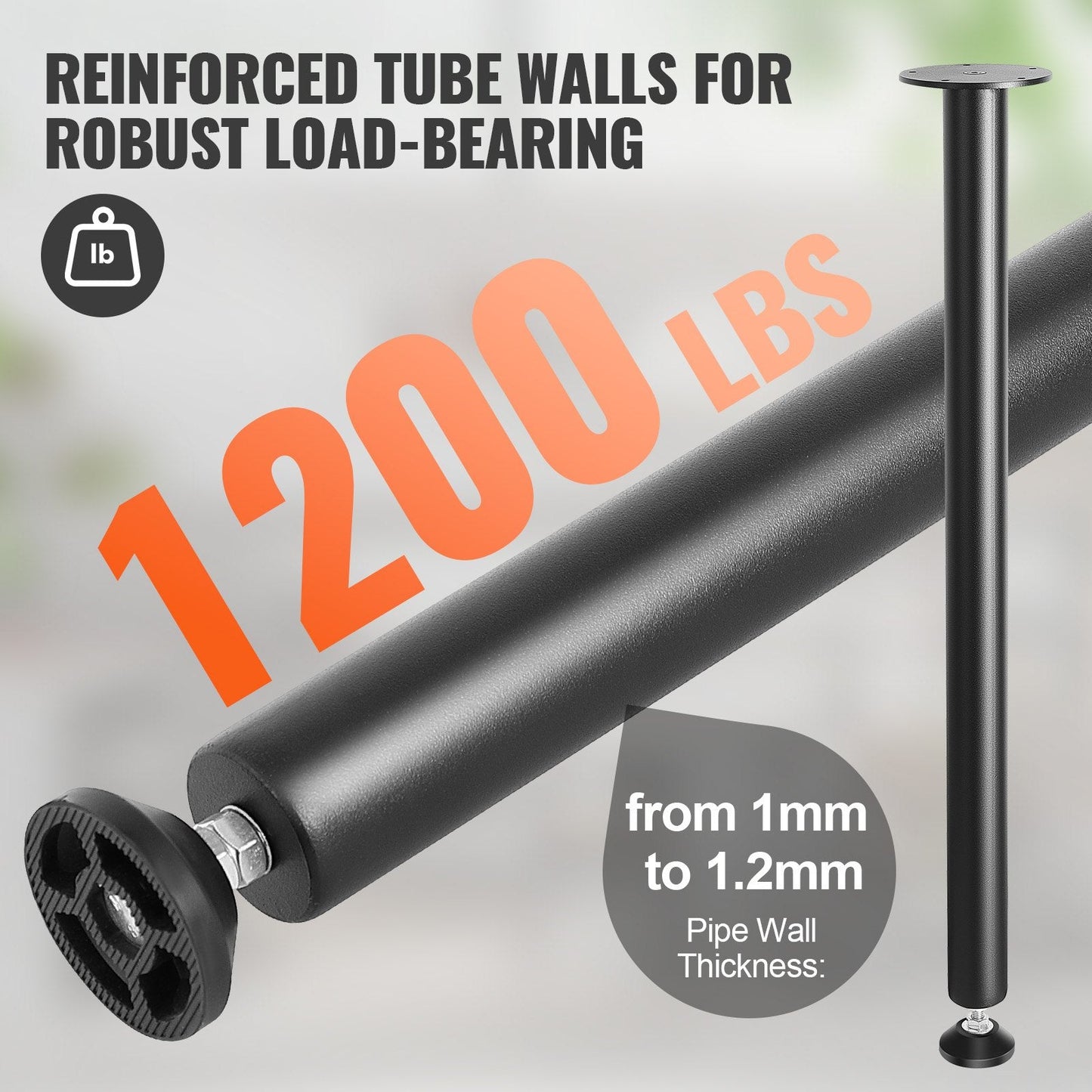Adjustable 0.76m Steel Desk Legs Set, 544kg Capacity, Black