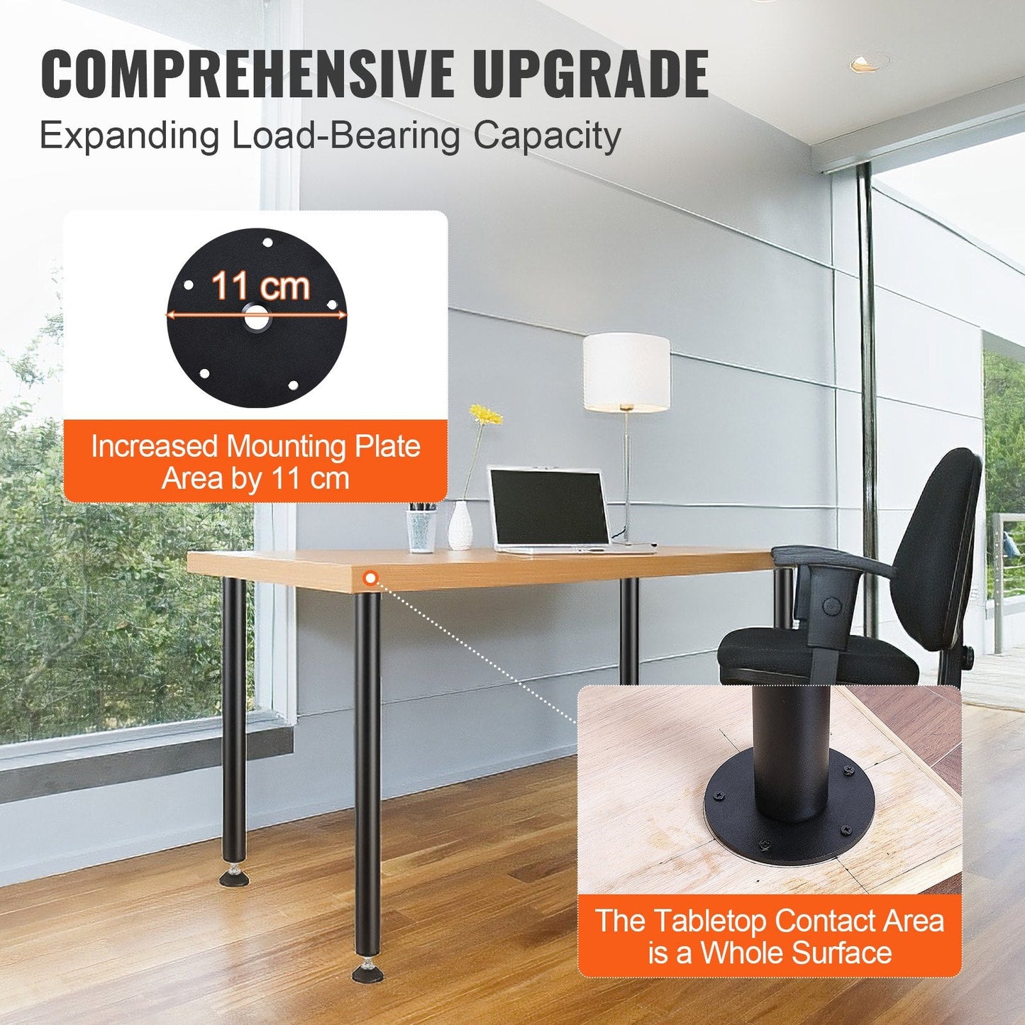Adjustable 0.76m Steel Desk Legs Set, 544kg Capacity, Black