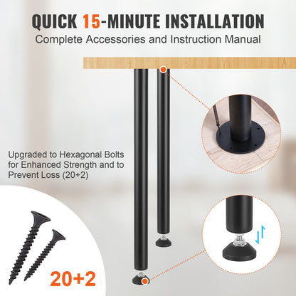 Adjustable 0.76m Steel Desk Legs Set, 544kg Capacity, Black