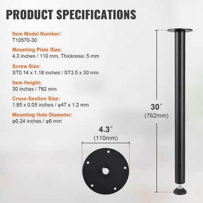 Adjustable 0.76m Steel Desk Legs Set, 544kg Capacity, Black