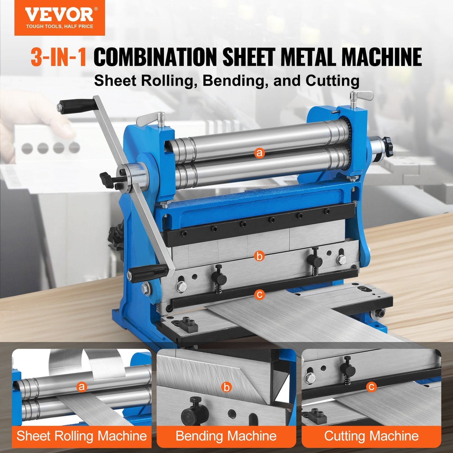 3-in-1 Sheet Metal Shear Brake Roll Machine, 305 mm, 1 mm Capacity, 90° Bend