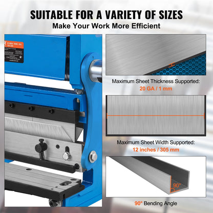 3-in-1 Sheet Metal Shear Brake Roll Machine, 305 mm, 1 mm Capacity, 90° Bend