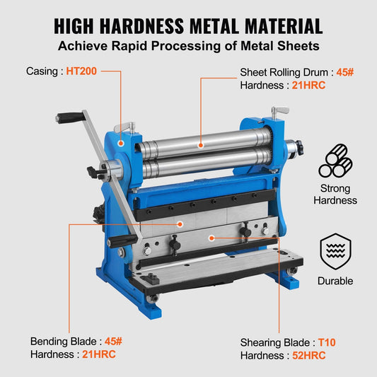 3-in-1 Sheet Metal Shear Brake Roll Machine, 305 mm, 1 mm Capacity, 90° Bend