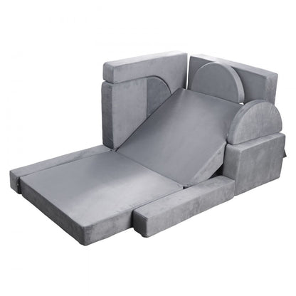 Modular Kids Play Couch, Sectional Toddler Sofa with Armrests, 28D Sponge & Short Pile, Convertible Kids Modular Couch D