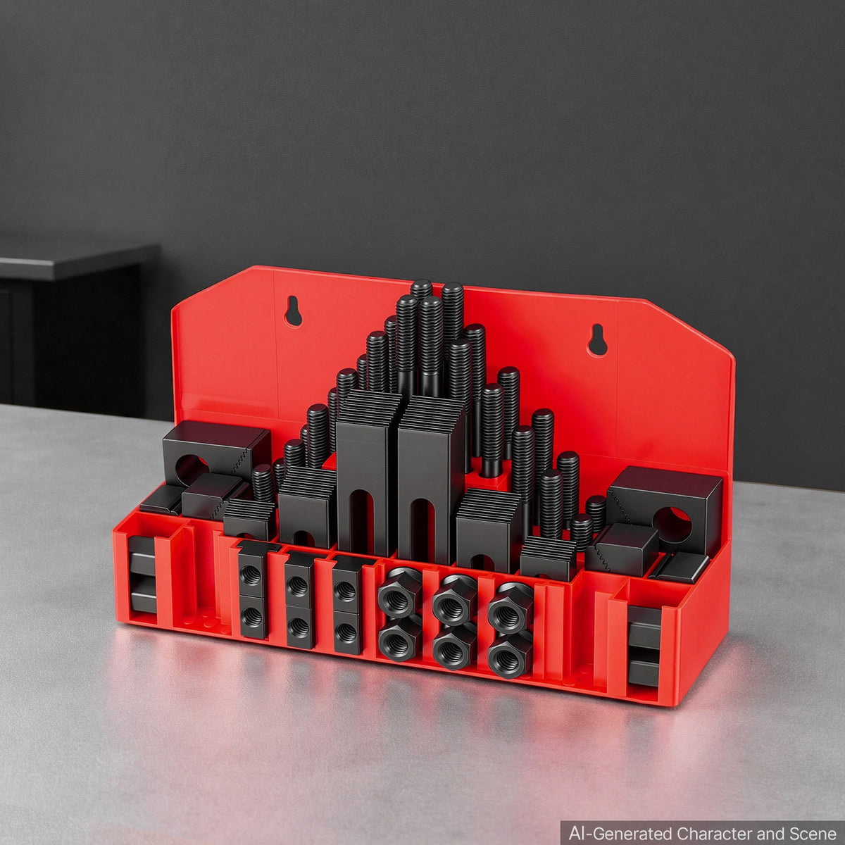 58 Piece 5/8" T-Slot Clamping Kit Hold Down Clamp 1/2"-13 Stud Size, for Bridgeport Mills, Standard Milling Machine, Drill Press, Heat Treated and Precision Ground, Flexible Height Adjustment