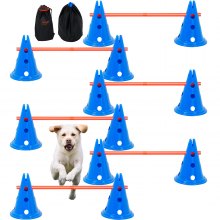 Freely connectable agility cones and rods create varied obstacle course configurations for dogs