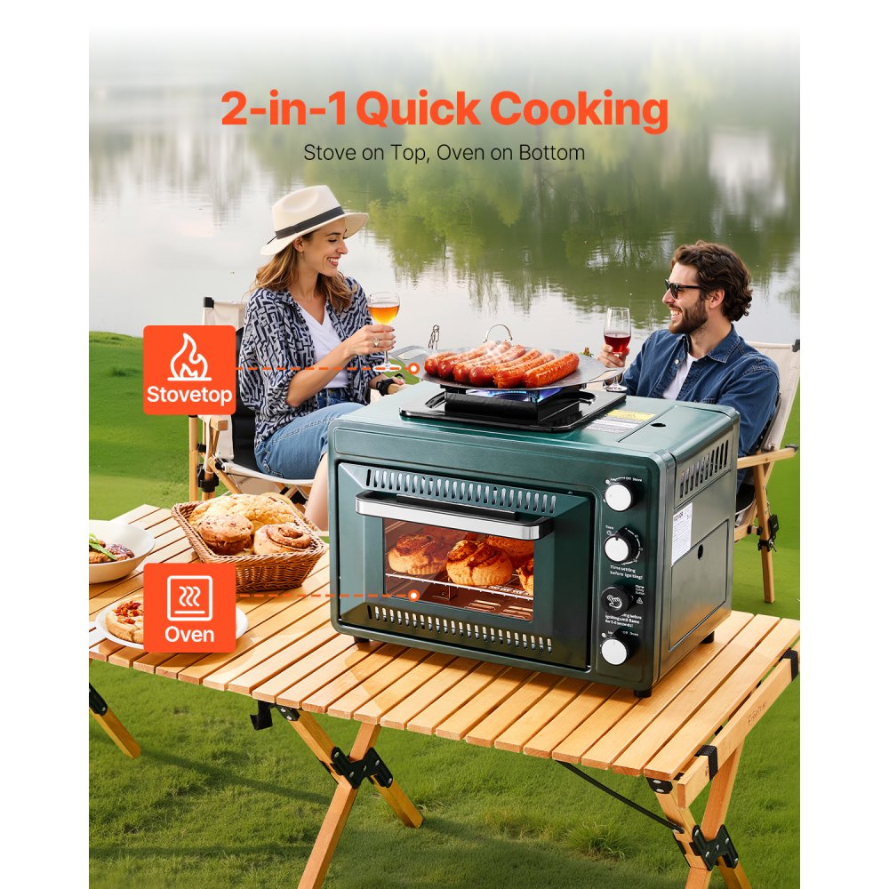 VEVOR Outdoor Oven 2-in-1 Portable Gas Camping Stove Oven Combo Adjustable Fire