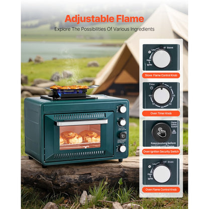 VEVOR Outdoor Oven 2-in-1 Portable Gas Camping Stove Oven Combo Adjustable Fire