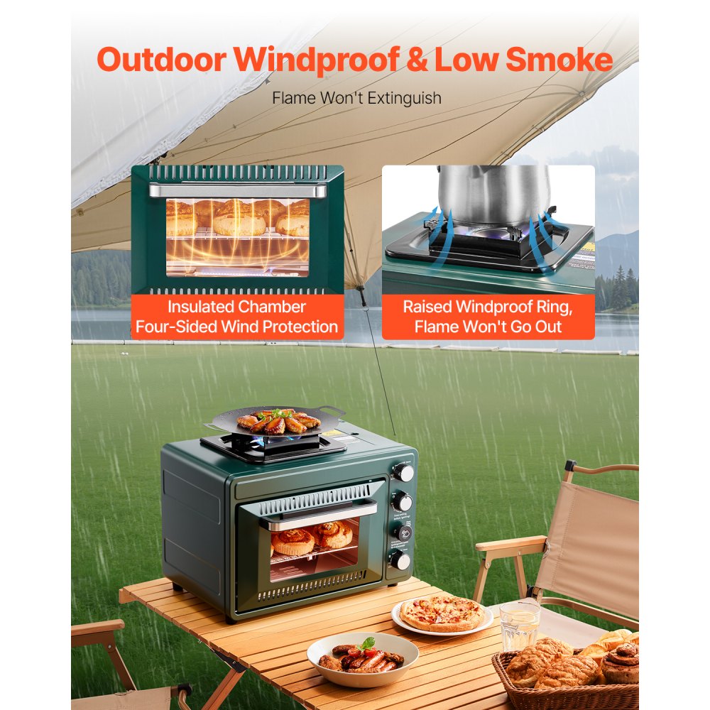 VEVOR Outdoor Oven 2-in-1 Portable Gas Camping Stove Oven Combo Adjustable Fire