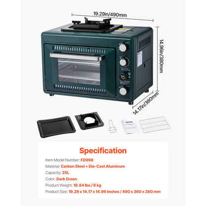 VEVOR Outdoor Oven 2-in-1 Portable Gas Camping Stove Oven Combo Adjustable Fire