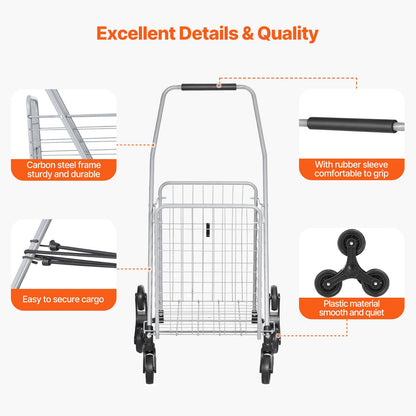 VEVOR Stair Climbing Cart Foldable Shopping Cart 45L with Stair Climbing Wheels