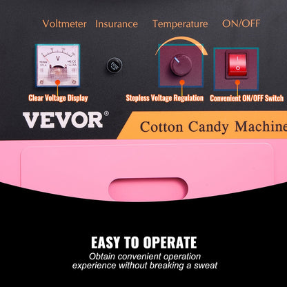 Commercial Cotton Candy Maker with Cover, 1000W, Pink, 11 kg, 0.5m Baffle