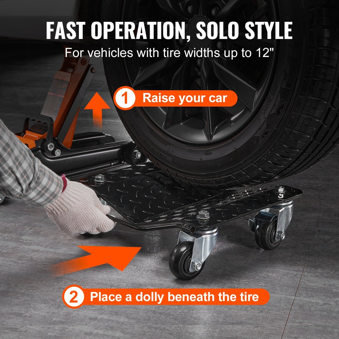 Heavy Duty Car Tire Dolly Set, 4 PCS, 2722 kg Capacity, 0-305 mm Width