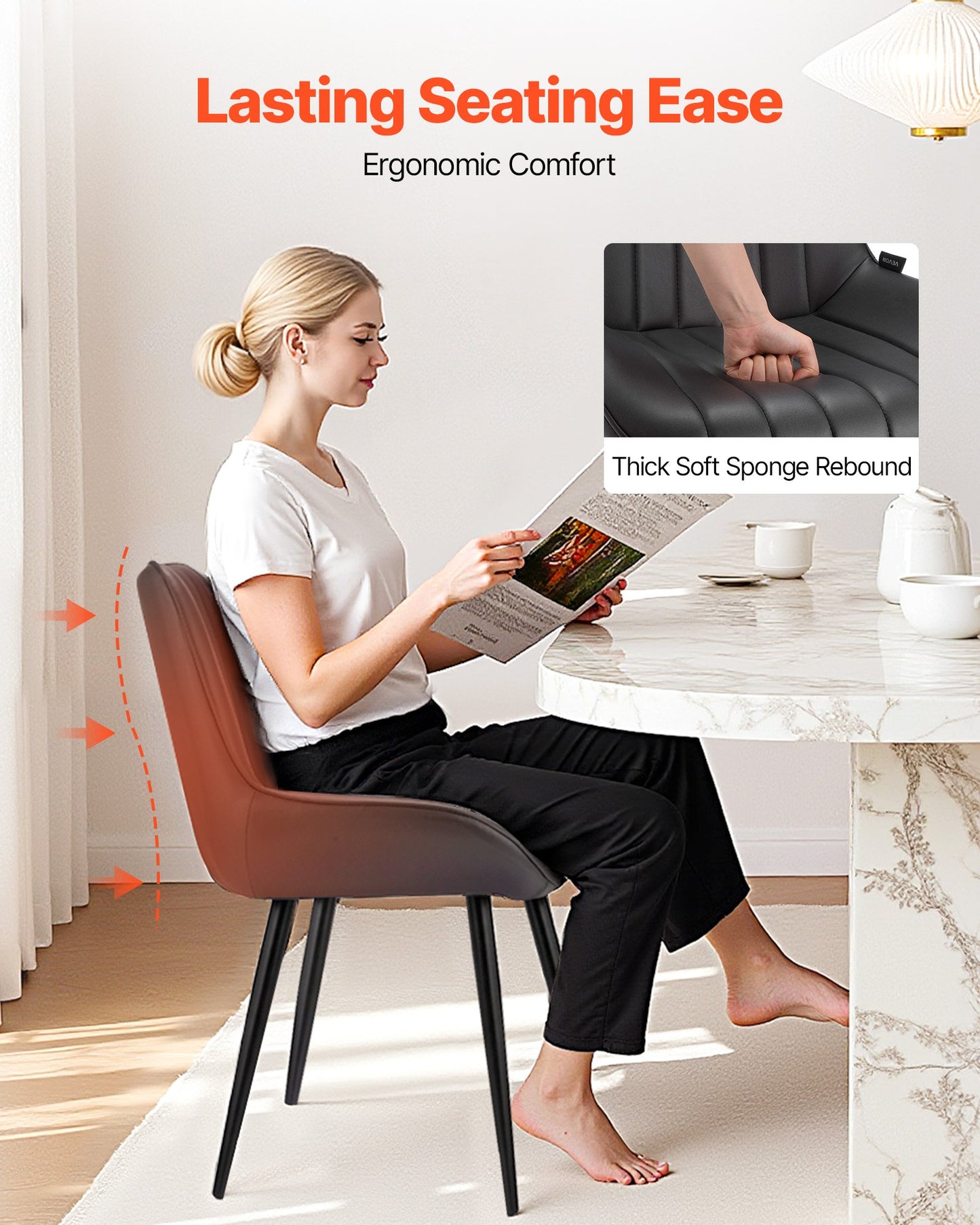 Modern Dining Room Accent Chairs Set of 8, Upholstered Fabric Side Chair for Dining Tables, Space-Saving Kitchen Table Chair with Thick Cushions and Metal Legs, Black
