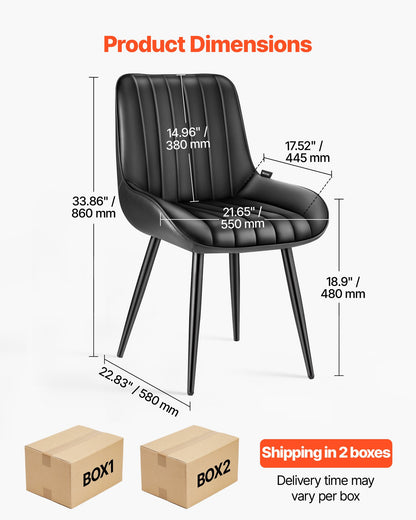 Modern Dining Room Accent Chairs Set of 8, Upholstered Fabric Side Chair for Dining Tables, Space-Saving Kitchen Table Chair with Thick Cushions and Metal Legs, Black