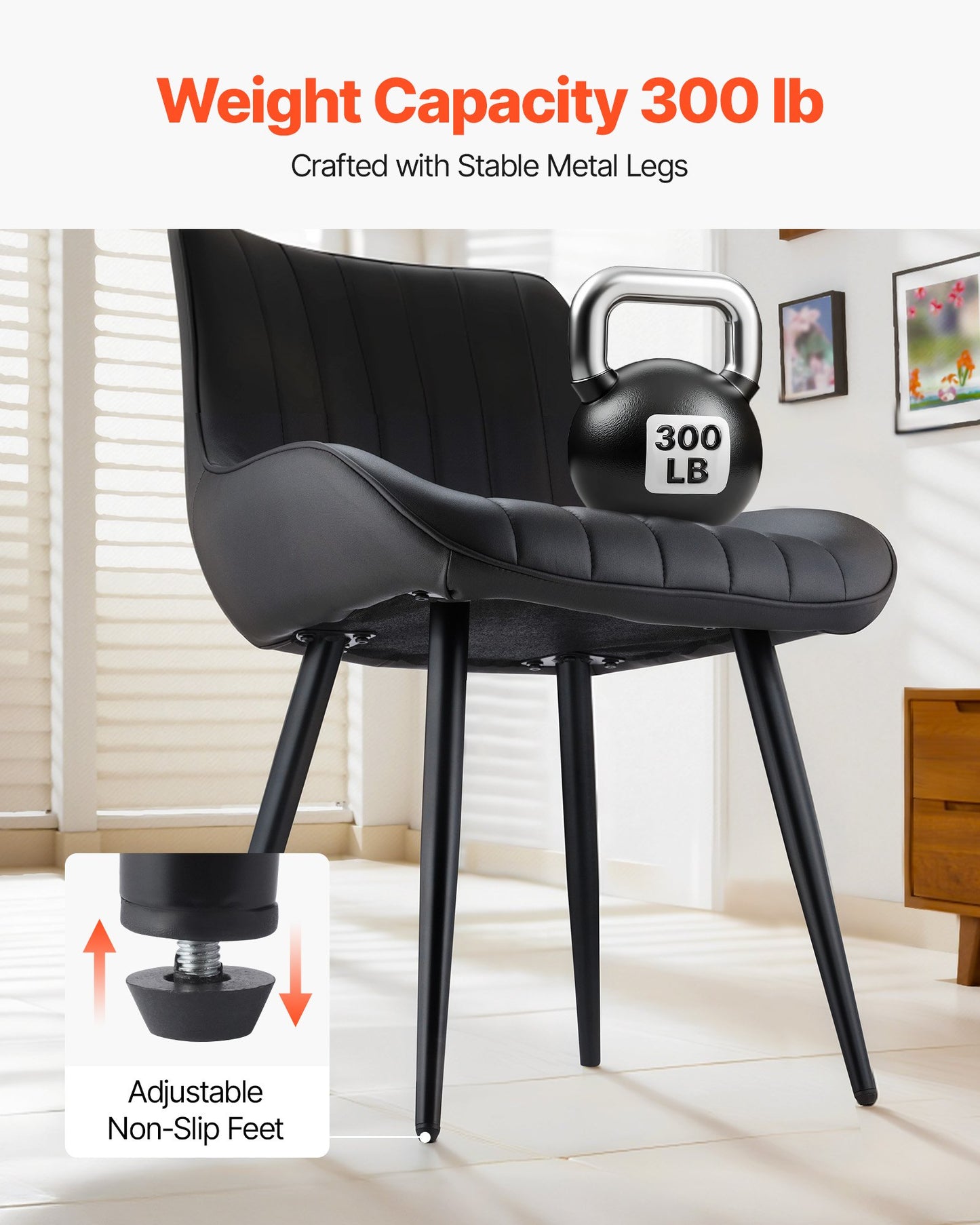 Modern Dining Room Accent Chairs Set of 8, Upholstered Fabric Side Chair for Dining Tables, Space-Saving Kitchen Table Chair with Thick Cushions and Metal Legs, Black