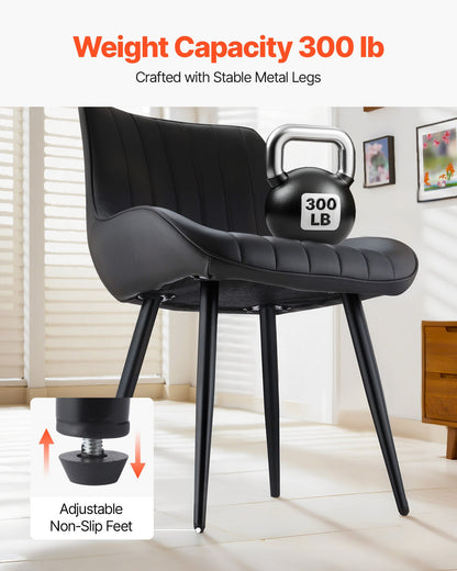 Modern Dining Room Accent Chairs Set of 8, Upholstered Fabric Side Chair for Dining Tables, Space-Saving Kitchen Table Chair with Thick Cushions and Metal Legs, Black