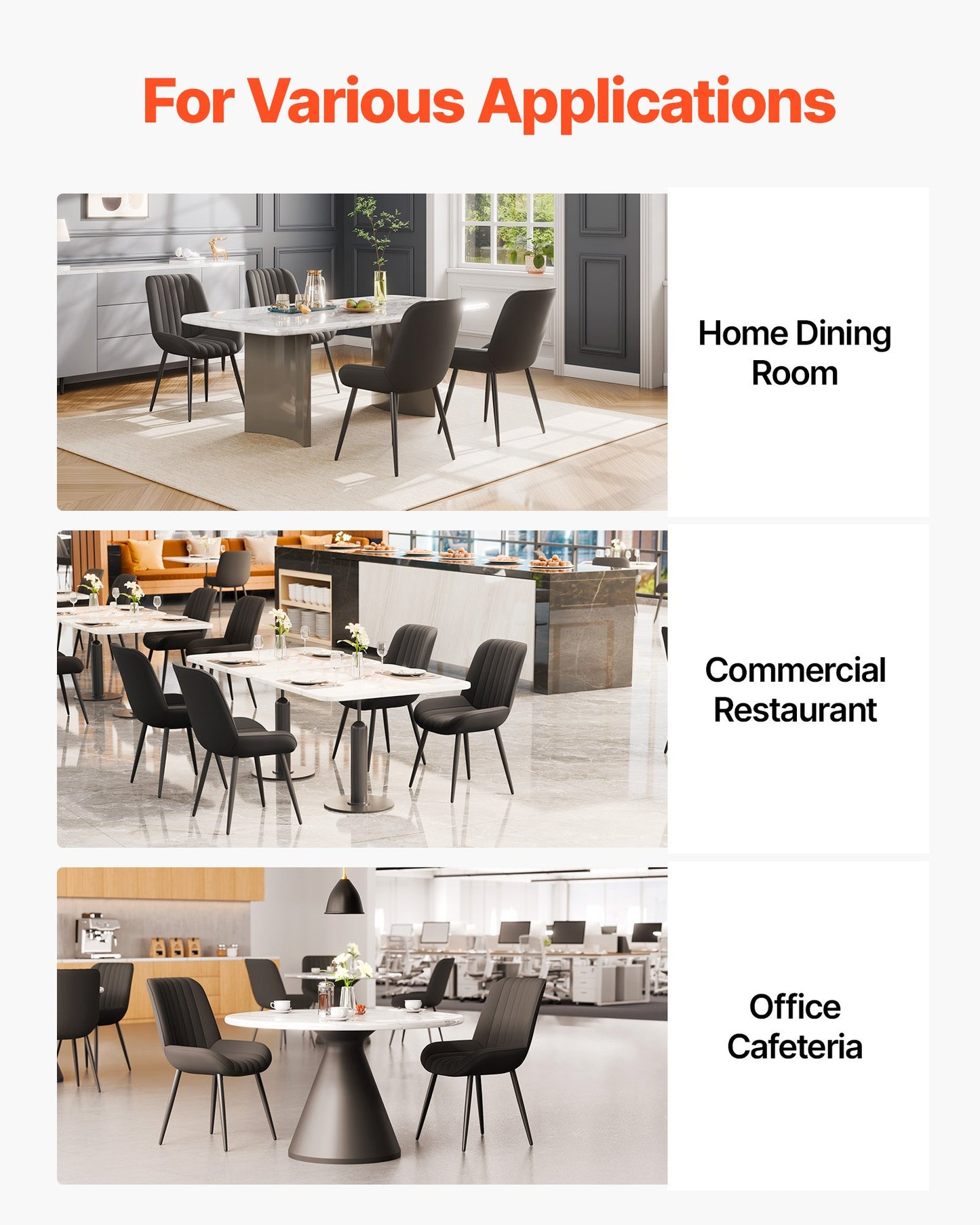 Modern Dining Room Accent Chairs Set of 8, Upholstered Fabric Side Chair for Dining Tables, Space-Saving Kitchen Table Chair with Thick Cushions and Metal Legs, Black