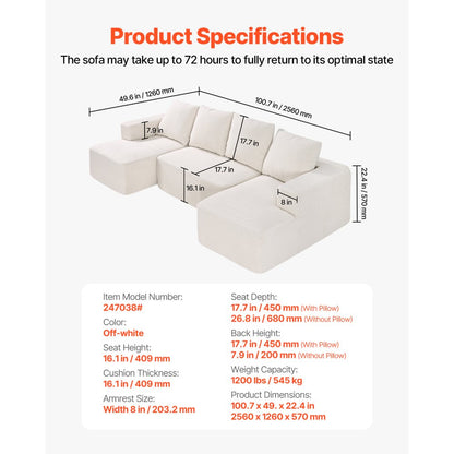 Modular Sectional Sofa U Shaped Cloud Couch with Chaise and Cushion Beige