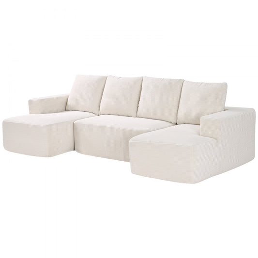 Modular Sectional Sofa U Shaped Cloud Couch with Chaise and Cushion Beige