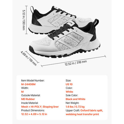 VEVOR Cross Training Shoes M Width Sneakers US Size 10 Wide Toe Box Shoes White