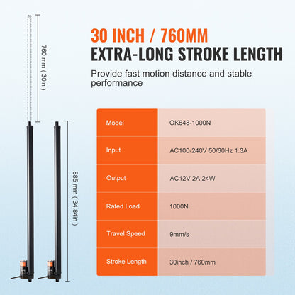 VEVOR 2PCS Linear Actuator Kit, 30 Inch High Speed 0.35"/s Linear Motion Actuator