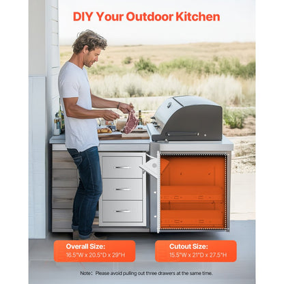 VEVOR Outdoor Kitchen Drawers Triple BBQ Access Drawers Island 16.5x29x20.5 in