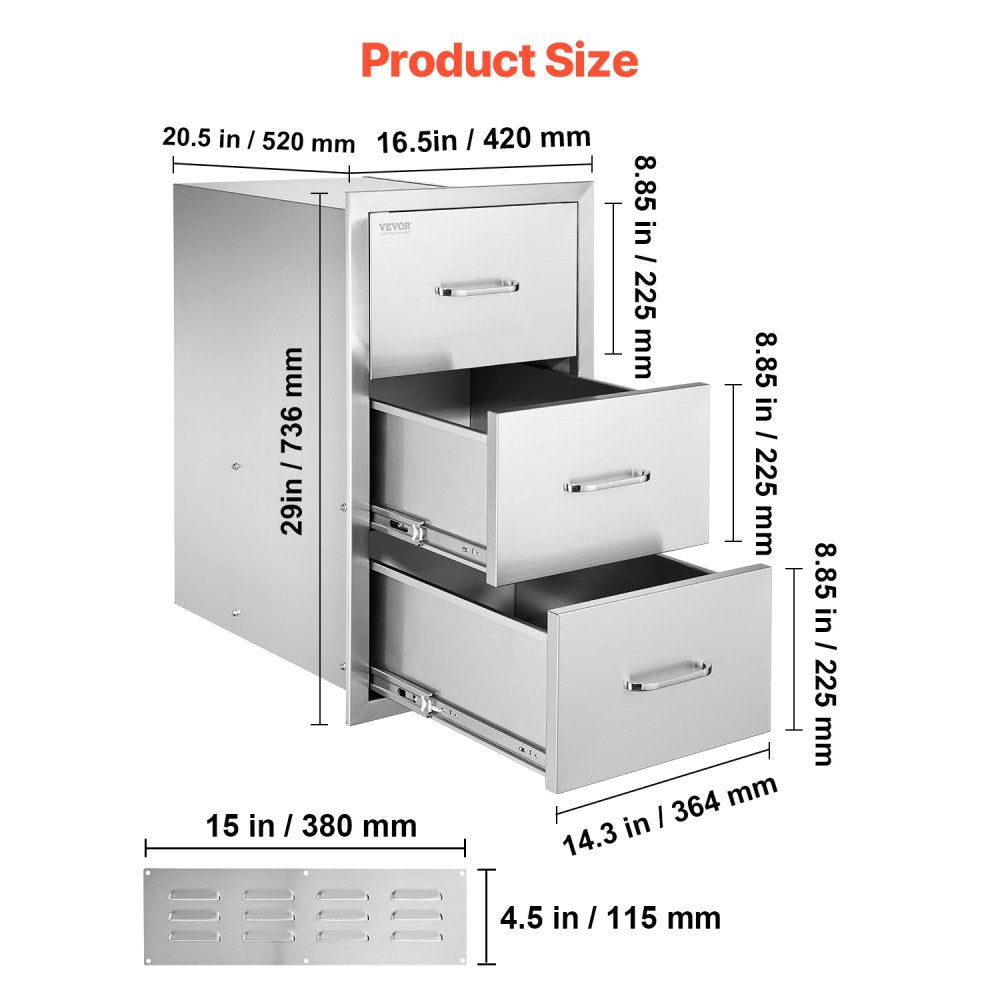 VEVOR Outdoor Kitchen Drawers Triple BBQ Access Drawers Island 16.5x29x20.5 in