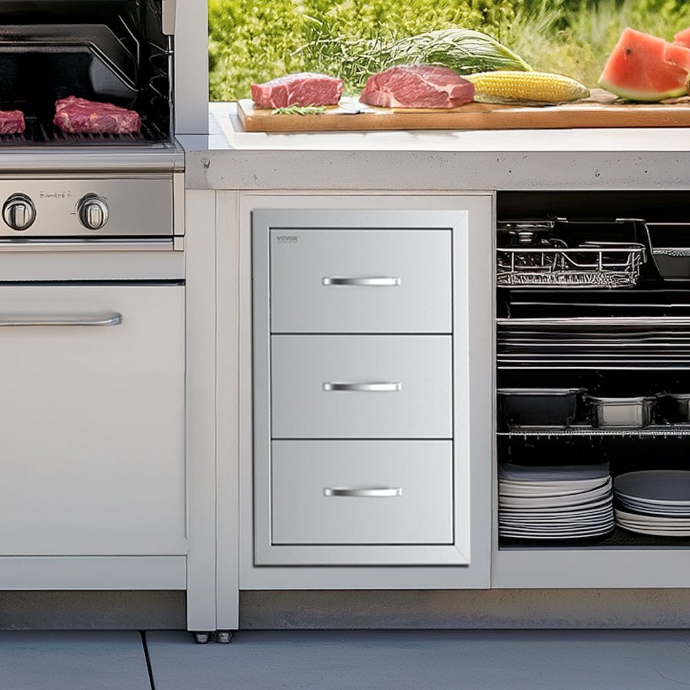 VEVOR Outdoor Kitchen Drawers Triple BBQ Access Drawers Island 16.5x29x20.5 in