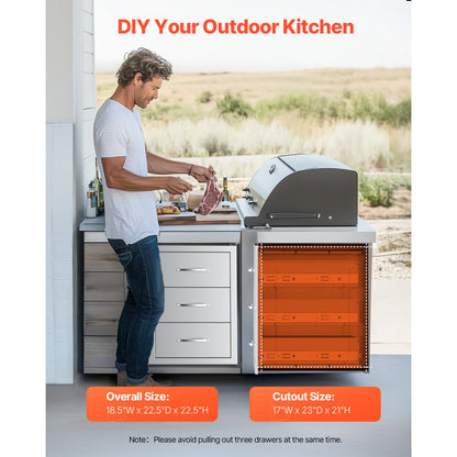 VEVOR Outdoor Kitchen Drawers Triple BBQ Access Drawers Island 18.5x22.5x22.5 in