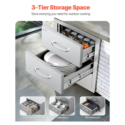 VEVOR Outdoor Kitchen Drawers Triple BBQ Access Drawers Island 18.5x22.5x22.5 in