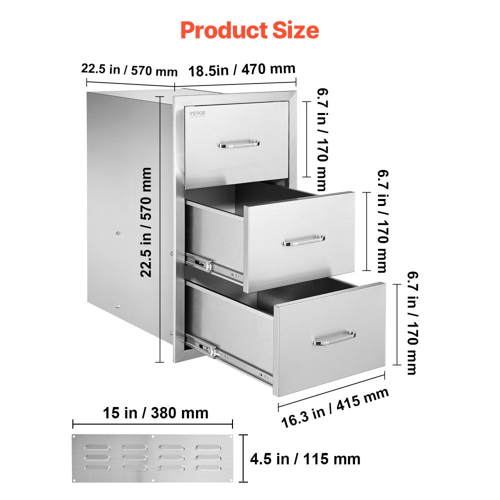 VEVOR Outdoor Kitchen Drawers Triple BBQ Access Drawers Island 18.5x22.5x22.5 in