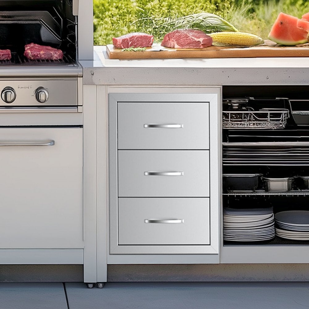 VEVOR Outdoor Kitchen Drawers Triple BBQ Access Drawers Island 18.5x22.5x22.5 in
