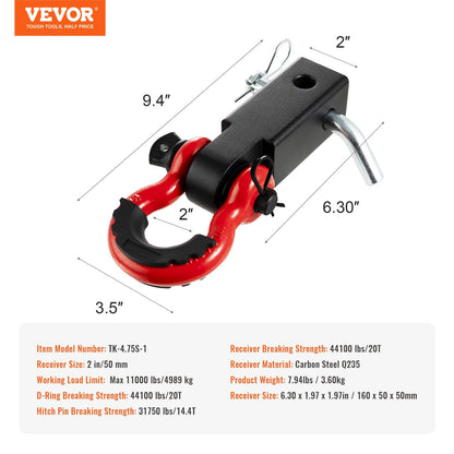 50 mm Shackle Hitch Receiver D-Ring for Truck/Jeep, 20T Capacity
