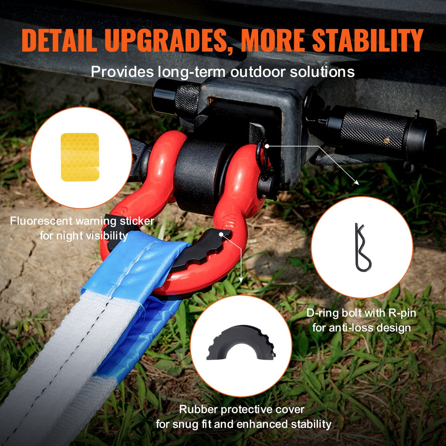 VEVOR 50 mm Trailer Shackle Hitch Receiver D-Ring Recovery for Truck Jeep 29.9T