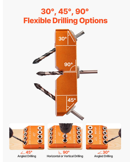 Drill Guide, 30/ 45/ 90 Degree Angle 4 Sizes Portable Precision Drilling Guide Jig, for Drilling Angled or Horizontal Holes, Aluminum Alloy, for Deck Cable Railing Wood Post Stair Handrail