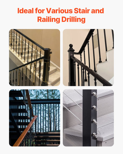 Drill Guide, 30/ 45/ 90 Degree Angle 4 Sizes Portable Precision Drilling Guide Jig, for Drilling Angled or Horizontal Holes, Aluminum Alloy, for Deck Cable Railing Wood Post Stair Handrail
