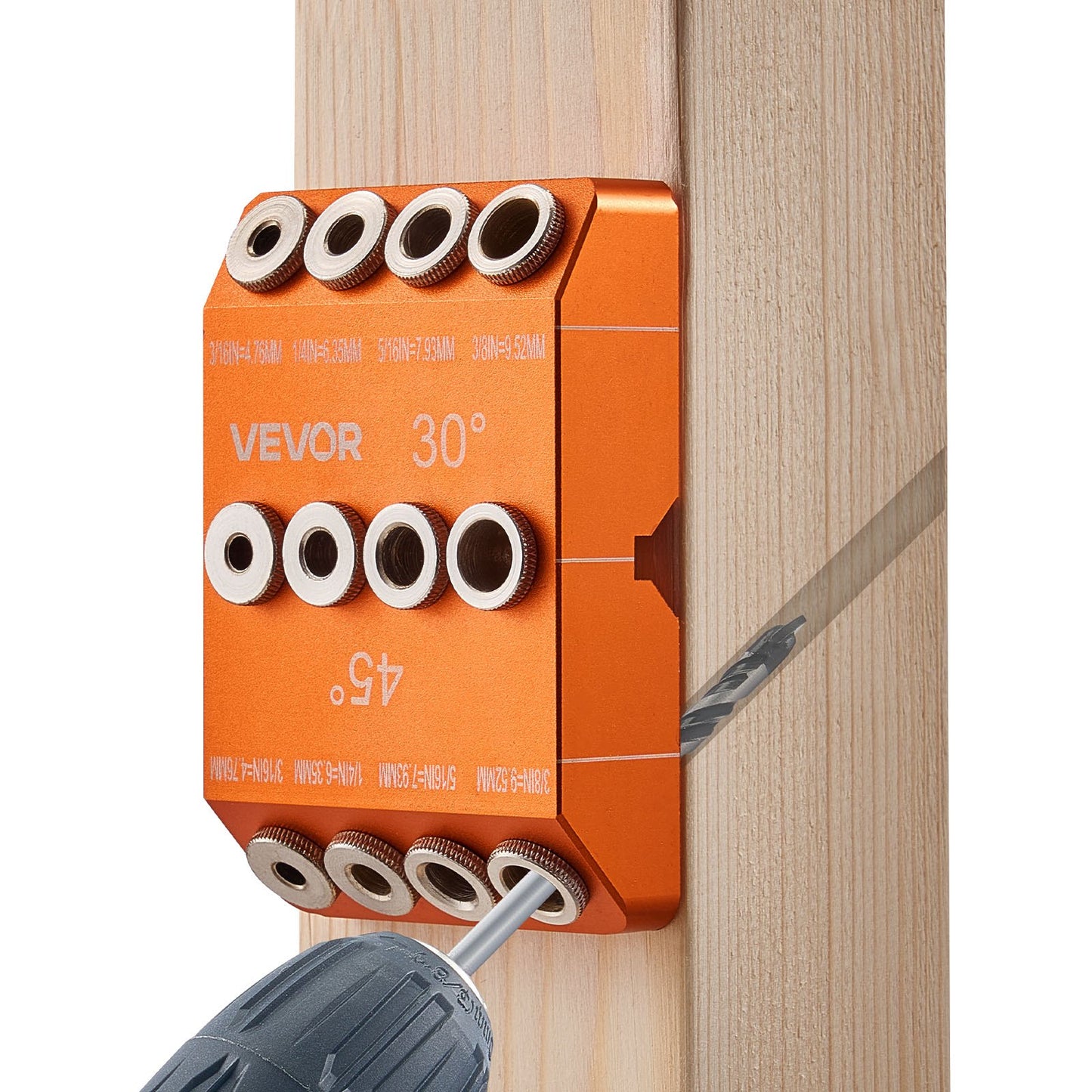 Drill Guide, 30/ 45/ 90 Degree Angle 4 Sizes Portable Precision Drilling Guide Jig, for Drilling Angled or Horizontal Holes, Aluminum Alloy, for Deck Cable Railing Wood Post Stair Handrail