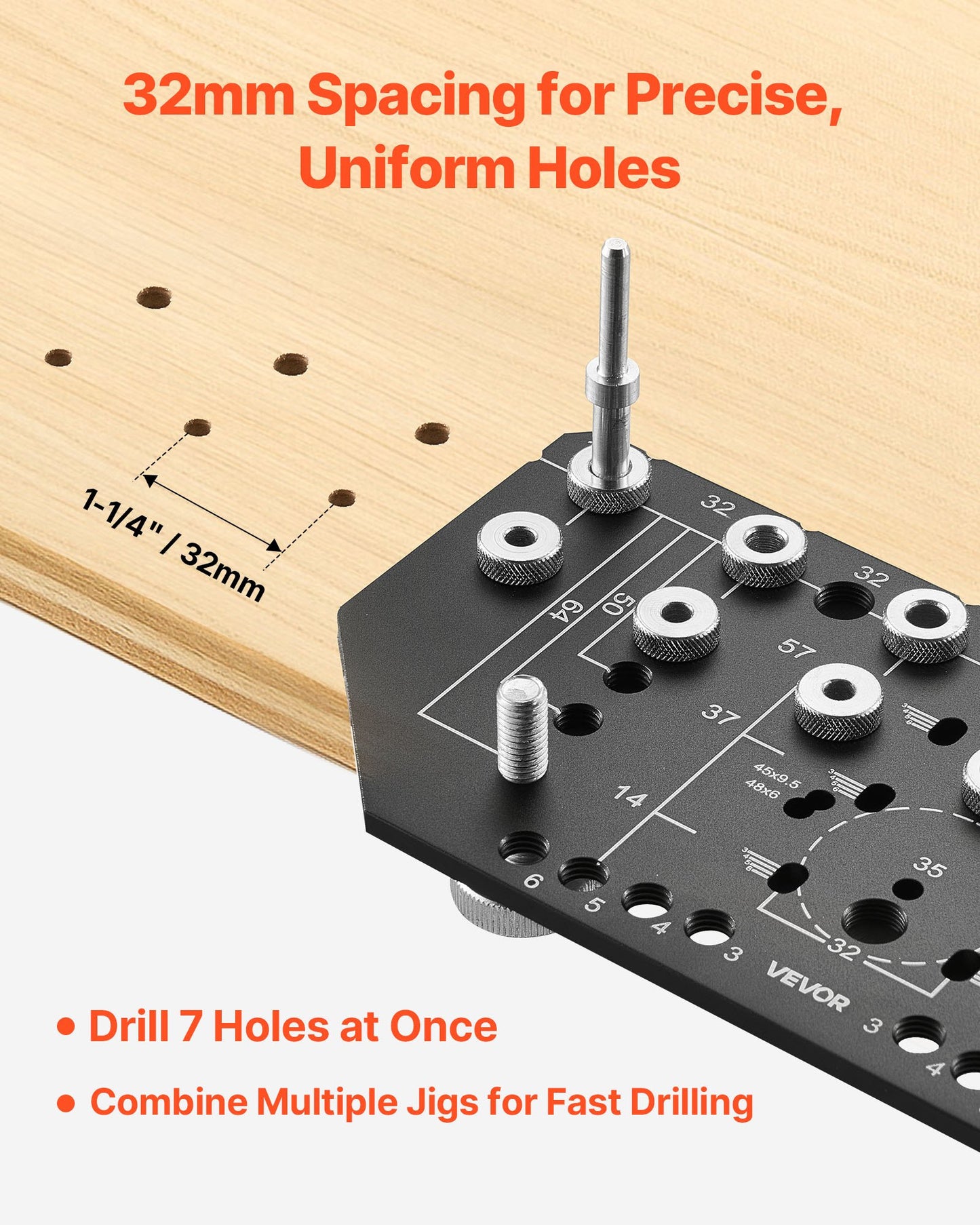 Shelf Pin Jig and Hinge Jig Two-in-One, Aluminum Alloy Cabinet Hardware Hole Drilling Template with 6.4 and 4.8 mm Drill Bits, for Cabinet Doors Bookshelves Wardrobes Woodworking and DIY