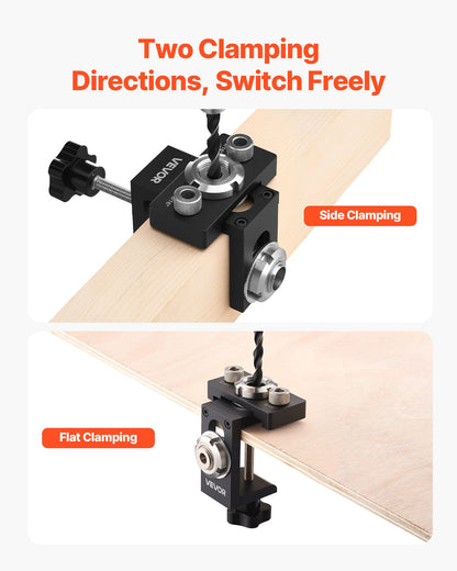 Doweling Jig Kit, Self Centering Dowel Drill Jig for Straight Holes, Aluminum Alloy Woodworking Joints Tool with 3 Size Drill Bits 6.4 / 7.9 / 15 mm, Adjustable Width, for Wood Working