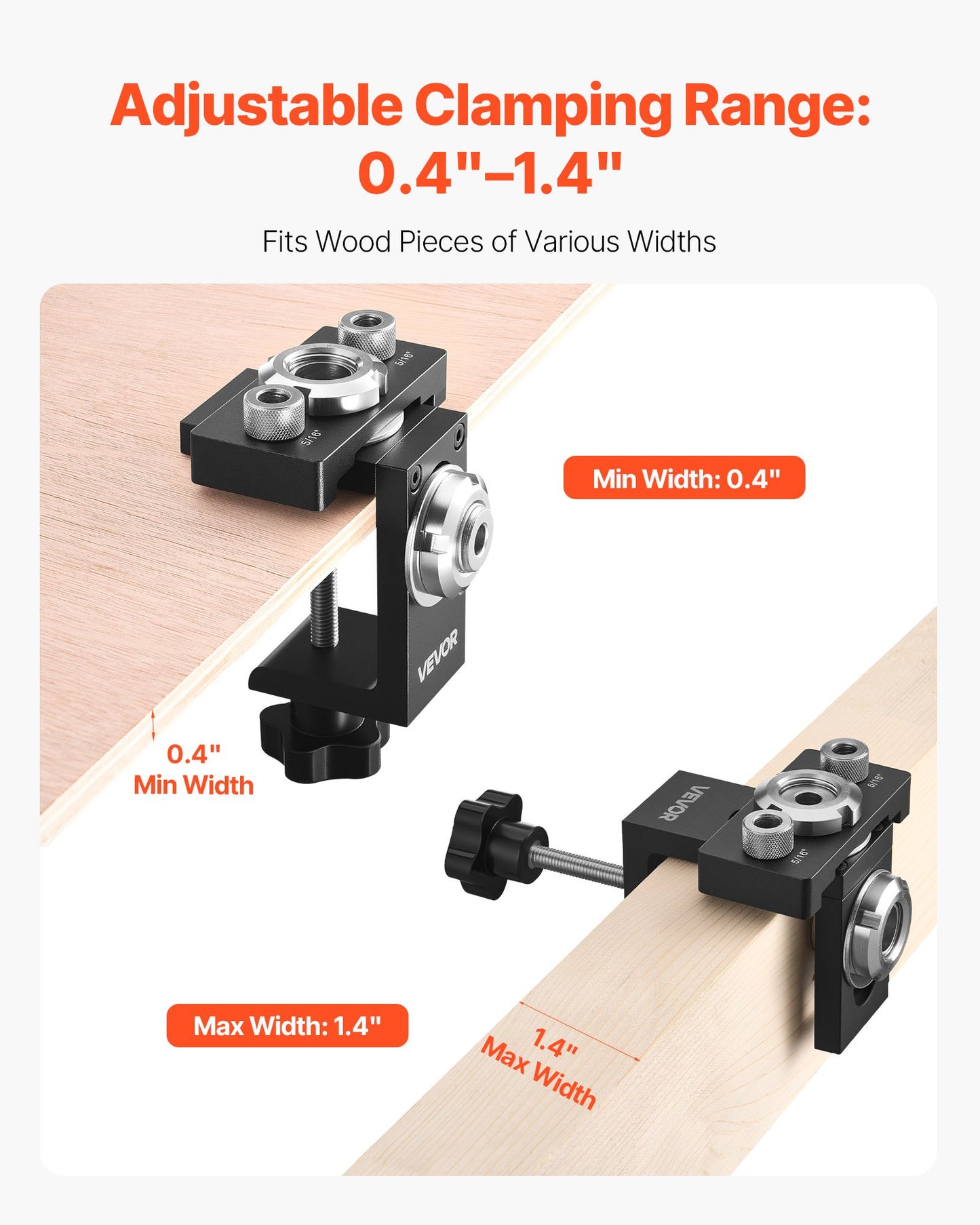 Doweling Jig Kit, Self Centering Dowel Drill Jig for Straight Holes, Aluminum Alloy Woodworking Joints Tool with 3 Size Drill Bits 6.4 / 7.9 / 15 mm, Adjustable Width, for Wood Working