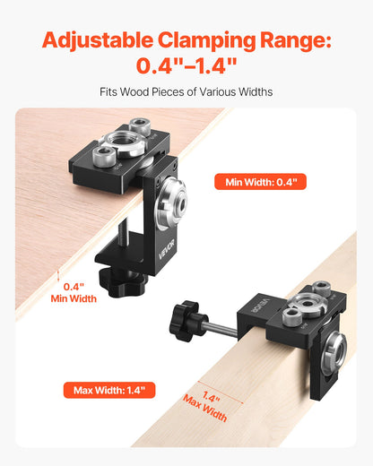Doweling Jig Kit, Self Centering Dowel Drill Jig for Straight Holes, Aluminum Alloy Woodworking Joints Tool with 3 Size Drill Bits 6.4 / 7.9 / 15 mm, Adjustable Width, for Wood Working