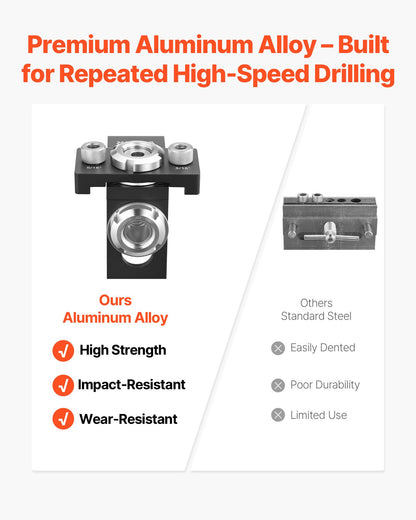Doweling Jig Kit, Self Centering Dowel Drill Jig for Straight Holes, Aluminum Alloy Woodworking Joints Tool with 3 Size Drill Bits 6.4 / 7.9 / 15 mm, Adjustable Width, for Wood Working