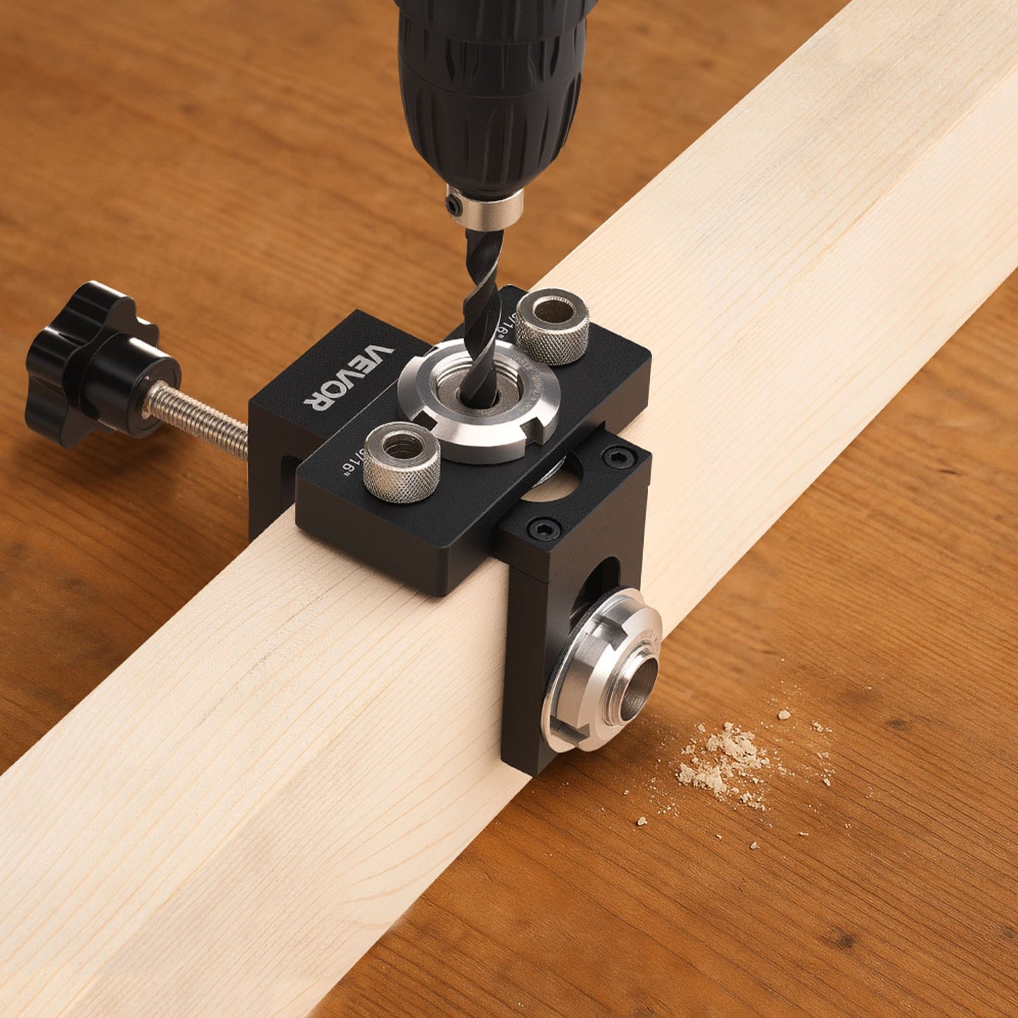 Doweling Jig Kit, Self Centering Dowel Drill Jig for Straight Holes, Aluminum Alloy Woodworking Joints Tool with 3 Size Drill Bits 6.4 / 7.9 / 15 mm, Adjustable Width, for Wood Working