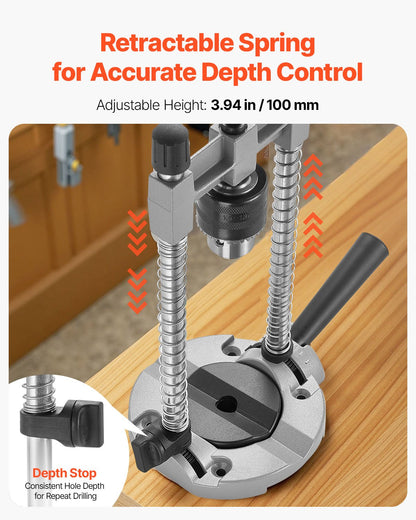 Drill Guide, Multi-Angle Press Portable Precision Drilling Guide Jig Attachment, with Large Handle and Mounting Holes, Aluminum Alloy, for Drilling Angled or Straight Holes, for Wood Working