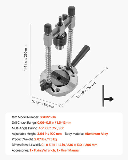 Drill Guide, Multi-Angle Press Portable Precision Drilling Guide Jig Attachment, with Large Handle and Mounting Holes, Aluminum Alloy, for Drilling Angled or Straight Holes, for Wood Working
