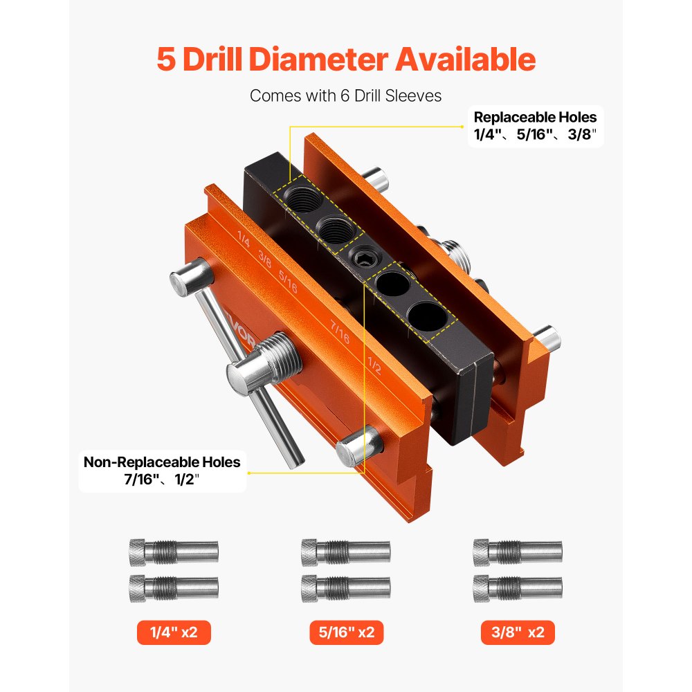 VEVOR Doweling Jig Kit Self Centering Dowel Drill Jig Kit for Straight Holes