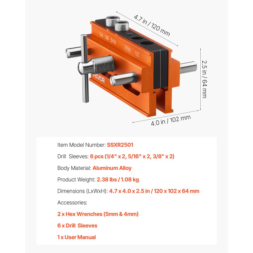 VEVOR Doweling Jig Kit Self Centering Dowel Drill Jig Kit for Straight Holes