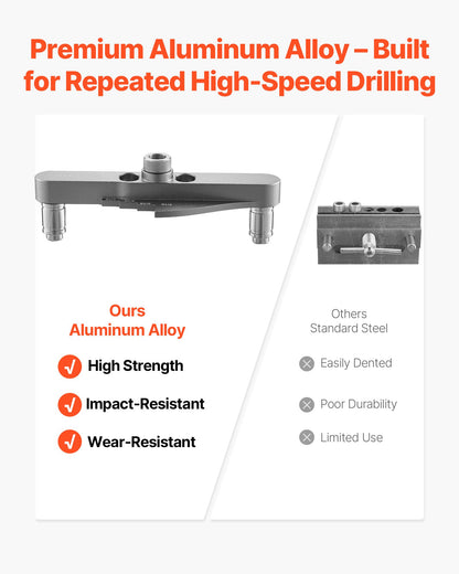 Doweling Jig Kit, Self Centering Dowel Drill Jig for Straight Holes, with Drill Bit Set 6.4 / 7.9 / 9.5 mm and Drill Bit Stop Collar Set, Aluminum Alloy Woodworking Tools for Drilling, Marking