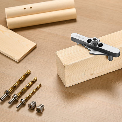 Doweling Jig Kit, Self Centering Dowel Drill Jig for Straight Holes, with Drill Bit Set 6.4 / 7.9 / 9.5 mm and Drill Bit Stop Collar Set, Aluminum Alloy Woodworking Tools for Drilling, Marking